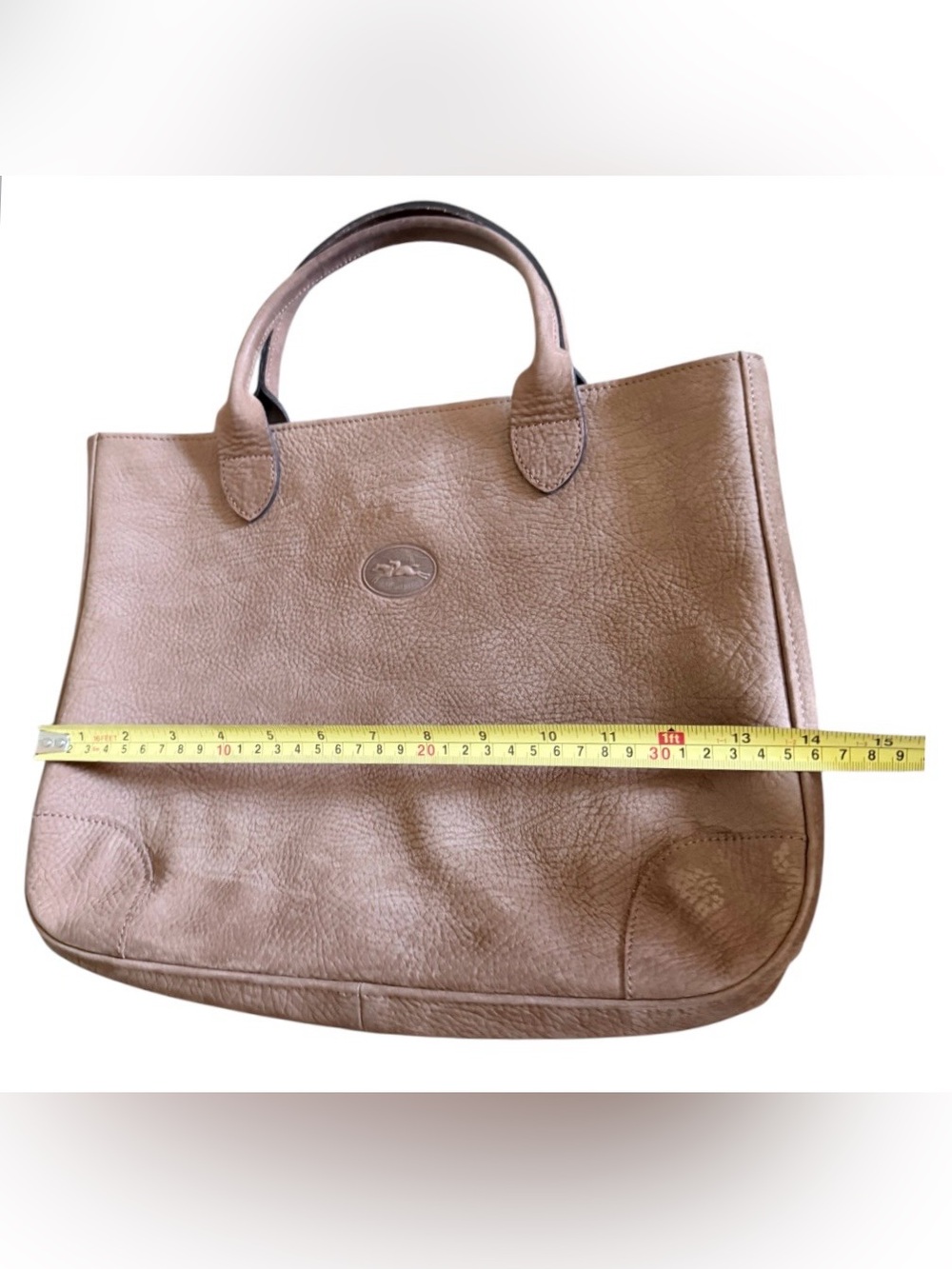 Vintage Longchamp dark tan suede large tote bag with dual rolled top handles - Picture 9 of 9